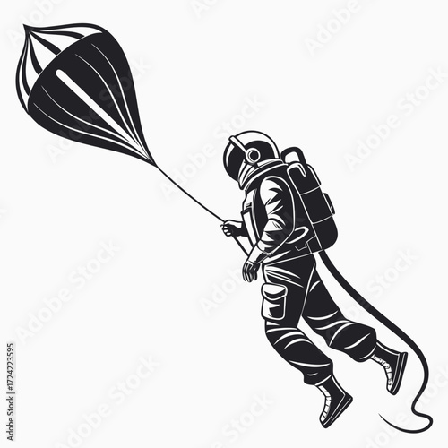 Skydiver with Parachute black and white vector