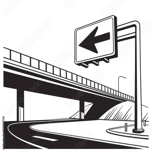 Bridge and Highway Sign black and white vector