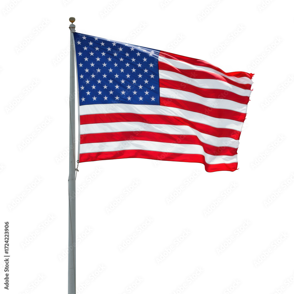 Obraz premium Waving american flag on pole isolated on transparent background