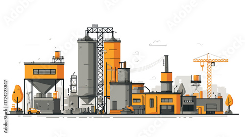 Modern Industrial Factory Buildings Vector Illustration