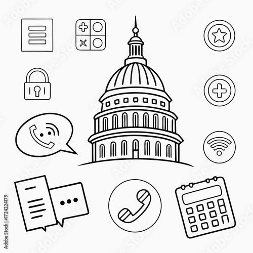us capitol building black and white vector