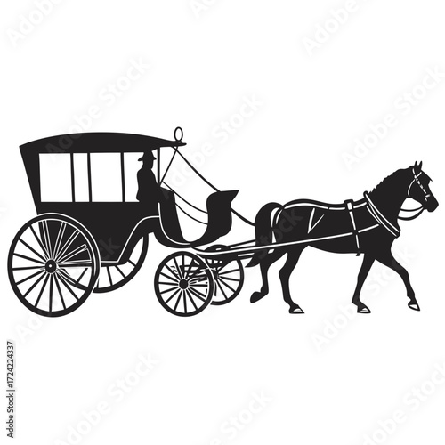 horse and carriage  black and white vector