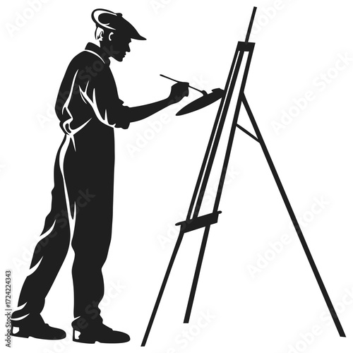 artist at work  black and white vector