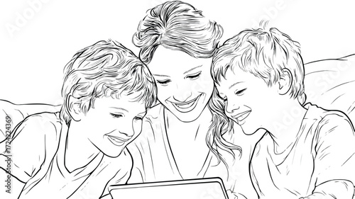 Happy Family Using Digital Tablet Together at Home