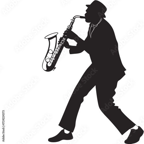 saxophone player silhouette  black and white vector