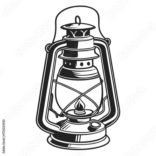 old oil lamp black and white vector