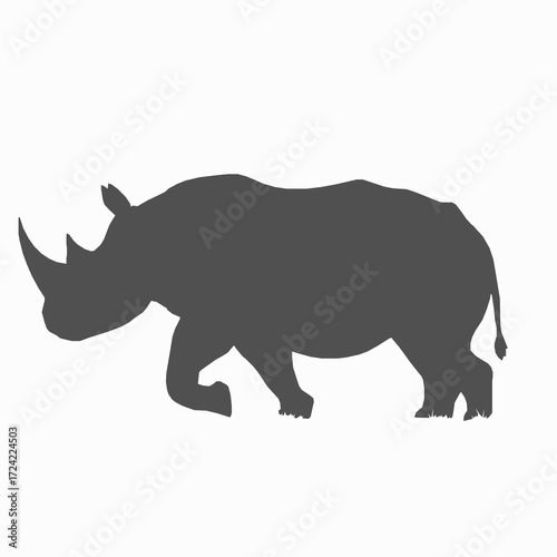 Silhouette of a rhinoceros walking with its horn prominent on a white background animal wildlife