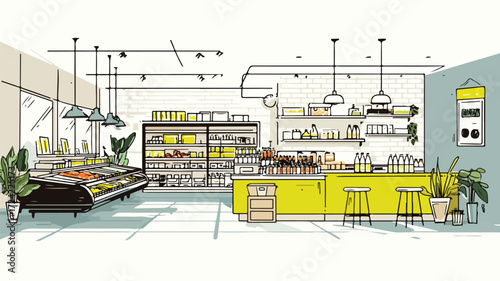 Sleek Minimalistic Supermarket Interior Design Concept Vector Illustration
