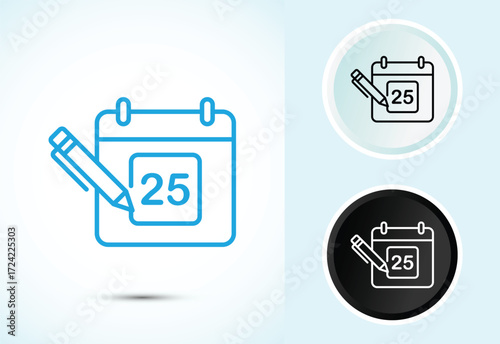 Calendar Icon Set Marking The Twenty Fifth Day of the Month with Clean Design