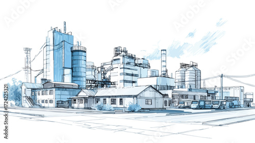 Industrial Zone with Modern Factories and Plants for Business Concept