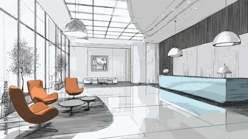 Modern Reception Area Empty Lobby Vector Illustration