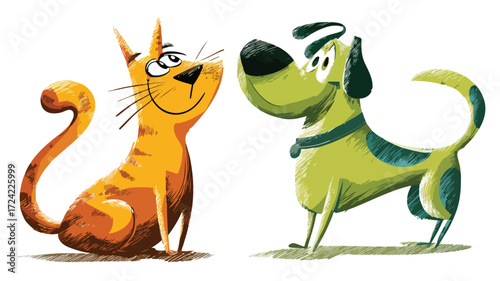 Playful Cat and Dog Vector Cartoon Illustration for Creative Projects