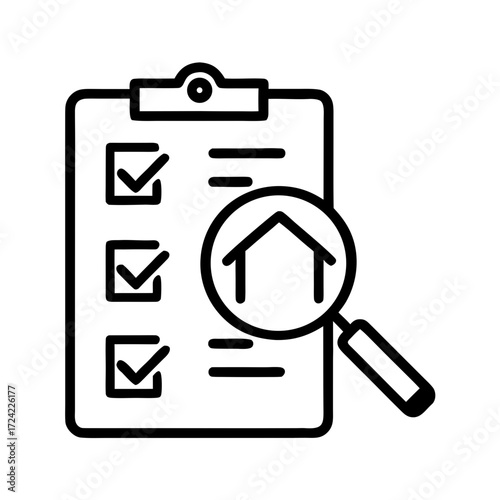 Home appraisal checklist with magnifying glass and house icon  