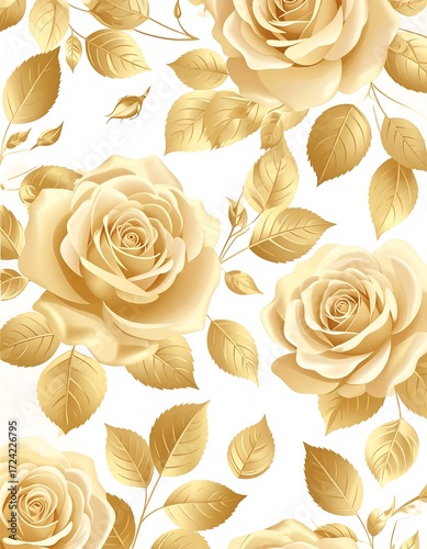 Fototapeta Naklejka Na Ścianę i Meble -  Floral pattern of pale gold roses