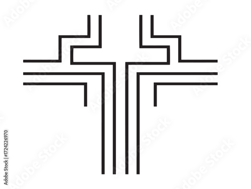 Modern Abstract Shapes Icon in Elegant Thin Line Vector Artwork