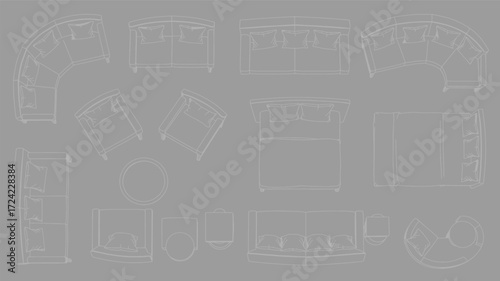 Abstract geometric pattern of interconnected squares and rectangles creating a modern minimalist urban cityscape silhouette