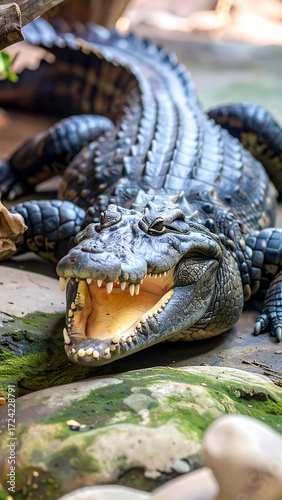 Close-up of a large crocodile resting