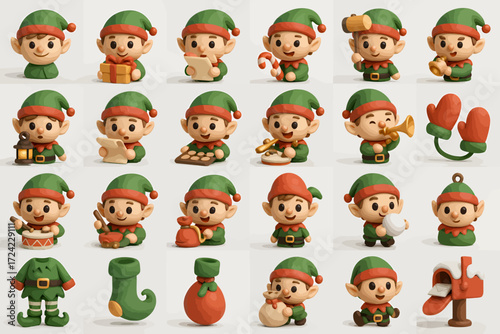 Adorable Christmas Elf Character Set 24 Unique Poses  Elements for Festive Designs