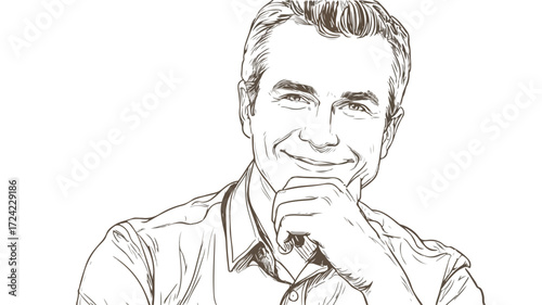 Confident Smiling Male Teacher Portrait with Hand on Chin Professionally Posed Image