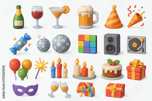 Festive Celebration Colorful Icons for Parties, Events, and Special Occasions