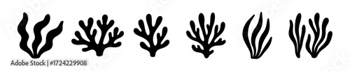 Seaweed coral silhouette black vector icon. Weed plant ocean reef fish underwater seaweed coral isolated design