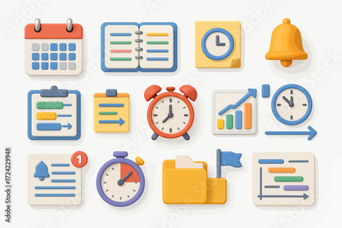 Productivity Icons Modern 3D Calendar, Clock, Task, and Time Management Vector Pack