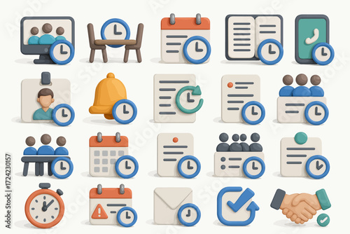 Time Management Icons Schedule, Deadline, and Productivity in Clay Style