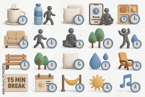 Time Management Icons 3D Illustrations for Productivity and Wellness