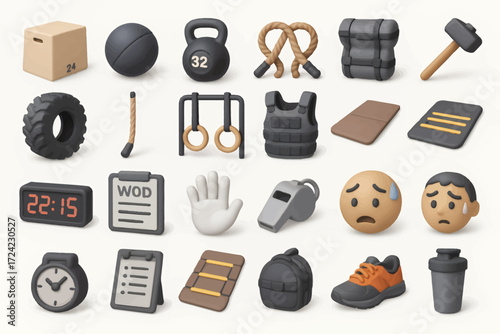 3D Render of Functional Fitness Equipment and Accessories Icons