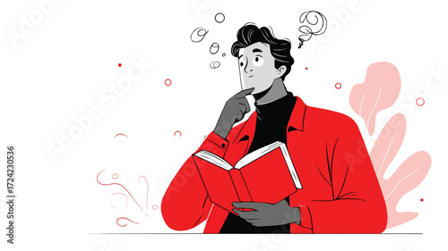 Intelligent Man Posing with Educational Book - Vector Graphic Design