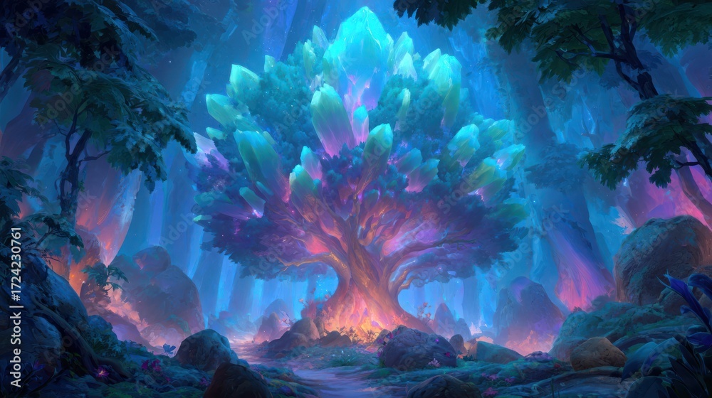 Naklejka premium Magical crystal tree forest