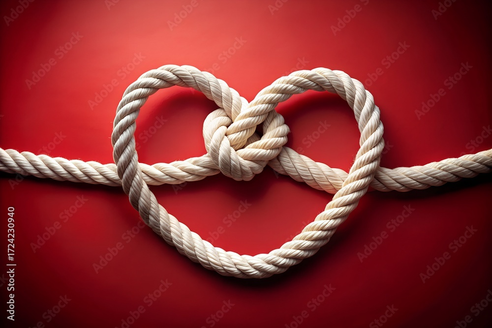 Obraz premium Heart shaped knot, rope love symbol, Valentine's Day, romantic gesture, white rope
