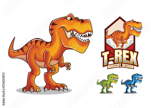Dinosaur T-Rex Mascot Icon – Cartoon Prehistoric Animal and Jurassic Predator Character Illustration