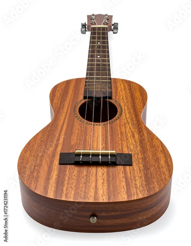 Close-up of a light brown ukulele