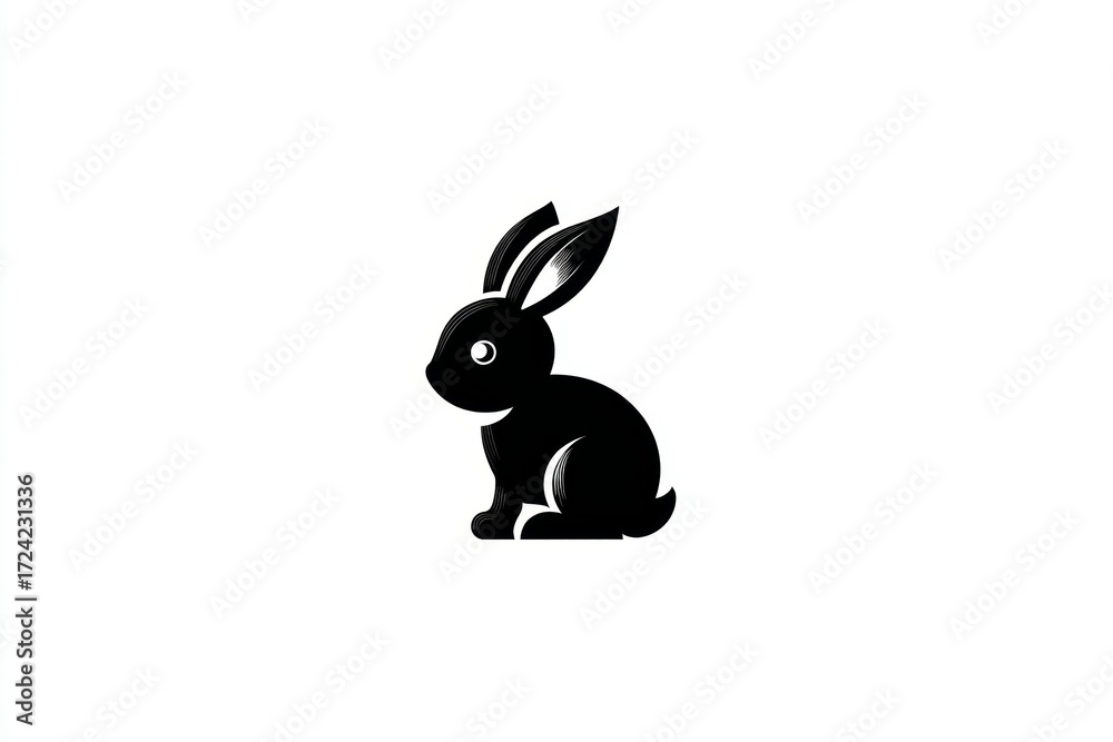 Fototapeta premium Black silhouette of a sitting rabbit on a white background