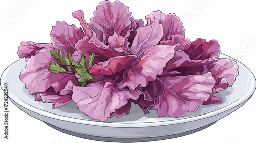Vibrant Microgreen Red Cabbage on Plate Edible