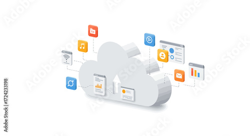 Cloud computing concept with data synchronization and digital connectivity