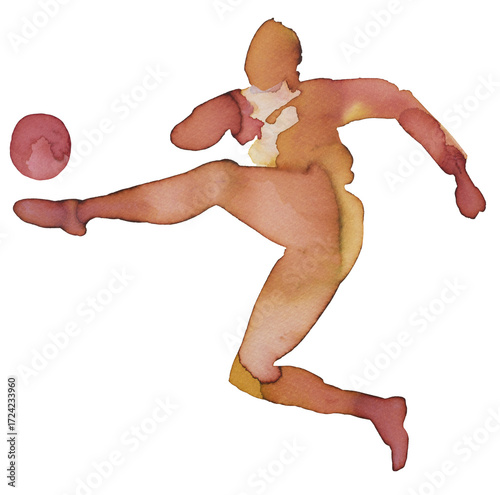 Wallpaper Mural Dynamic figure in motion kicking a ball, showcasing fluidity in watercolor and ink style Torontodigital.ca