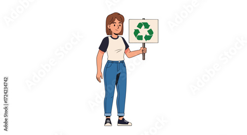 Woman holding recycle sign protesting for environment.