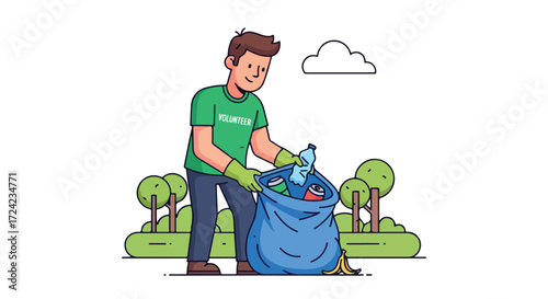 Man cleaning park volunteering environmental.