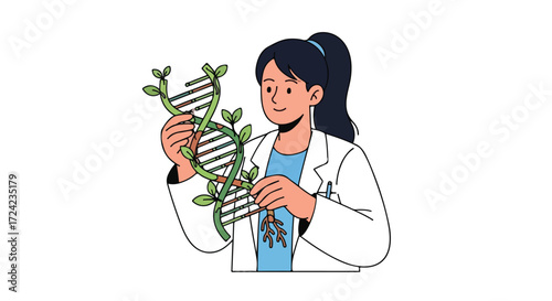 Scientist Examining Genetically Modified DNA with Plant Growth.