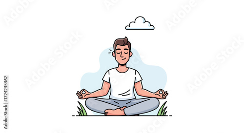 Man Meditating in Lotus Position with Eyes Closed and Calm Expression.