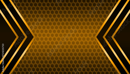 Yellow hexagonal neon light space black side geometry abstract technology background