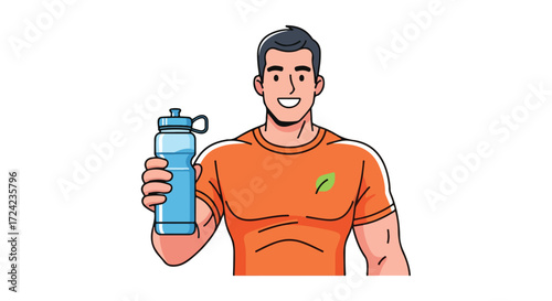 Healthy Man Holding Water Bottle Fitness Hydration.