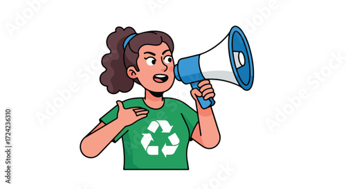 Woman advocating for recycling with megaphone.