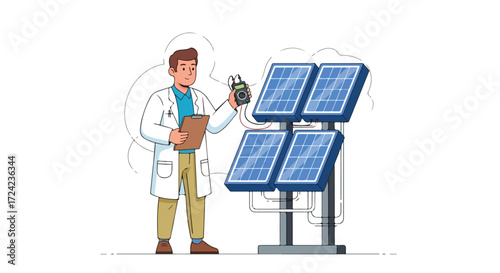 Scientist working with solar panels, conducting research on renewable energy.