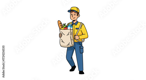 Delivery man carrying a grocery bag.
