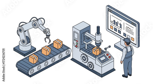 Automated Manufacturing Process Robotic Arm, Conveyor Belt, and Computerized System