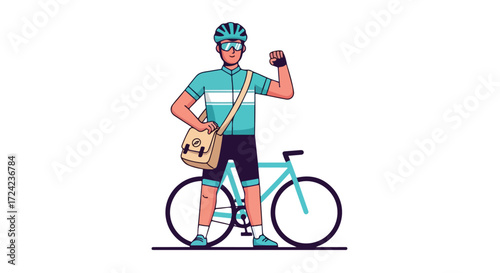 Professional Male Cyclist in Uniform Standing with Bicycle.