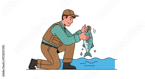 Man proudly holding a freshly caught fish.